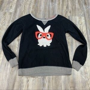 Kensie Black White Coral Bunny Embellished Top SZS